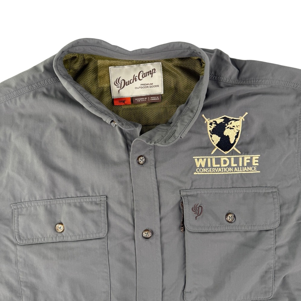 Duck Camp Field Shirt Men L Wildlife‎ Conservation Alliance Nylon  Long Sleeve